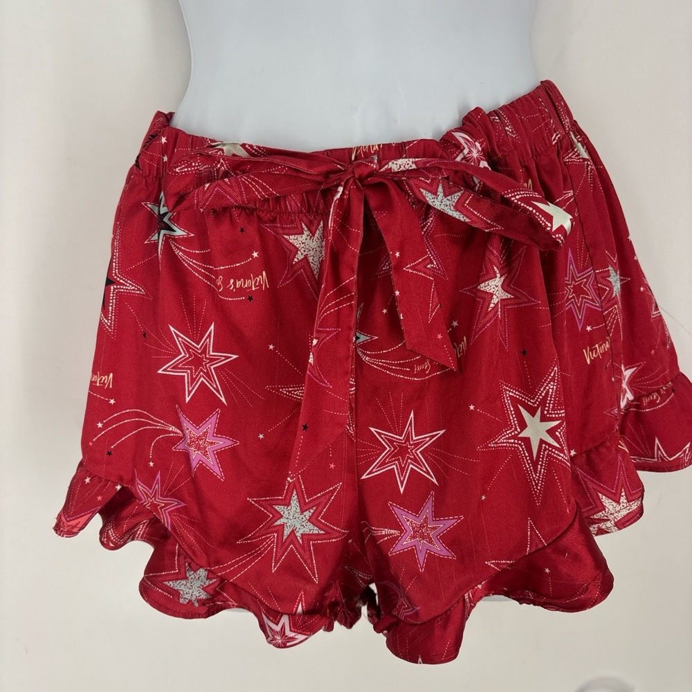 Victoria's Secret Festive Starry Sexy Silky Pajama Shorts Medium Red